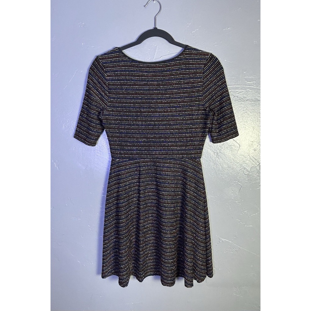 Modcloth A Line Skater Dress Women Small Striped Glitter Sparkle Rainbow Stretch - Picture 2 of 10